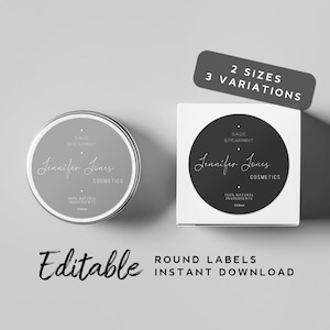 Editable Round Label For Lid - Personal Brand Label Design, Product Label Calligraphy, Minimalist Label Template, Stylish Label Cosmetics