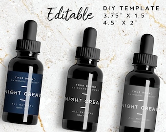 Black Product Label Template - Minimalist Bottle Label, Product Labels DIY Cosmetic Label Design, Beard Oil Label, Mens Cosmetic Label