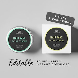 Round Label For Lid - Hair Product Label, Hair Wax Label, Circle Label Black, Lid Label Template, Mason Jar Label, Modern Packaging Label