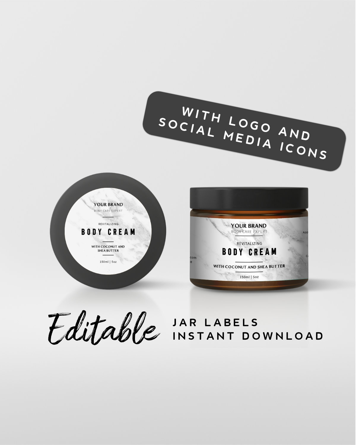 Template Labels for Jars - Round Product Label with Logo, Mason Jar Label Lid, Body Cream Label, Face Masque Label, Printable Label Candle