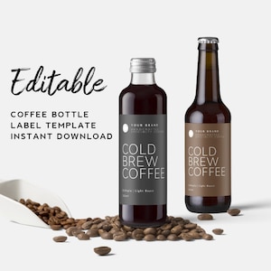 DIY Cold Brew Label - Coffee Bottle Label Template, Beverage Label Design, Home Brew Label Sticker for Bottles, Black Product Label, Minimal