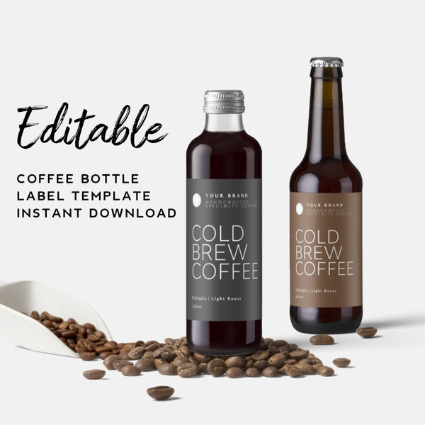 DIY Cold Brew Label - Coffee Bottle Label Template, Beverage Label Design, Home Brew Label Sticker for Bottles, Black Product Label, Minimal