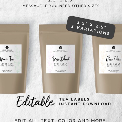 Tea Labels Printable Custom Tea Packaging Personalized Tea | Etsy