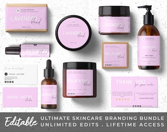 Pink DIY Cosmetic Label Bundle - Cute Label Template Set, Pink Branding, Body Product Labels For Jars, Wrap Around Label, Soap Bottle Label