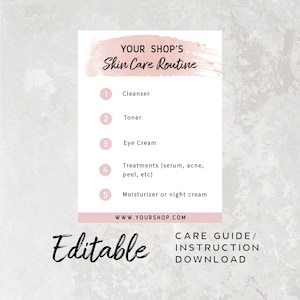 Skin Care Routine Card Insert - Face Care Instruction, Cosmetic Care Guide Card, Skin Care Instruction Card Template, Care Guide Editable image 1