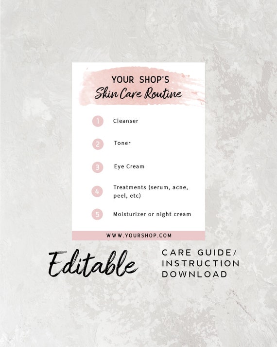 Skin Care Routine Card Insert - Face Care Instruction, Cosmetic Care Guide Card, Skin Care Instruction Card Template, Care Guide Editable