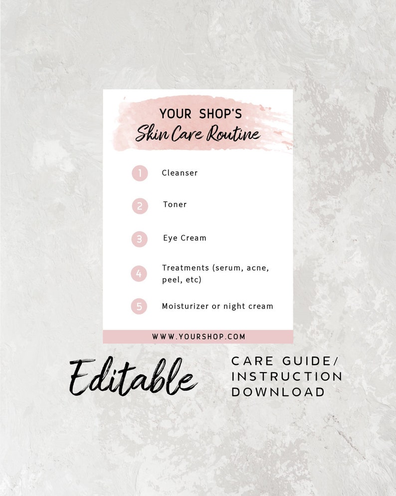 Skin Care Routine Card Insert - Face Care Instruction, Cosmetic Care Guide Card, Skin Care Instruction Card Template, Care Guide Editable image 1
