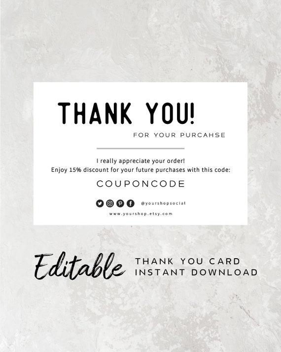 DIY Thank You Card Business Template Black and White Thank - Etsy