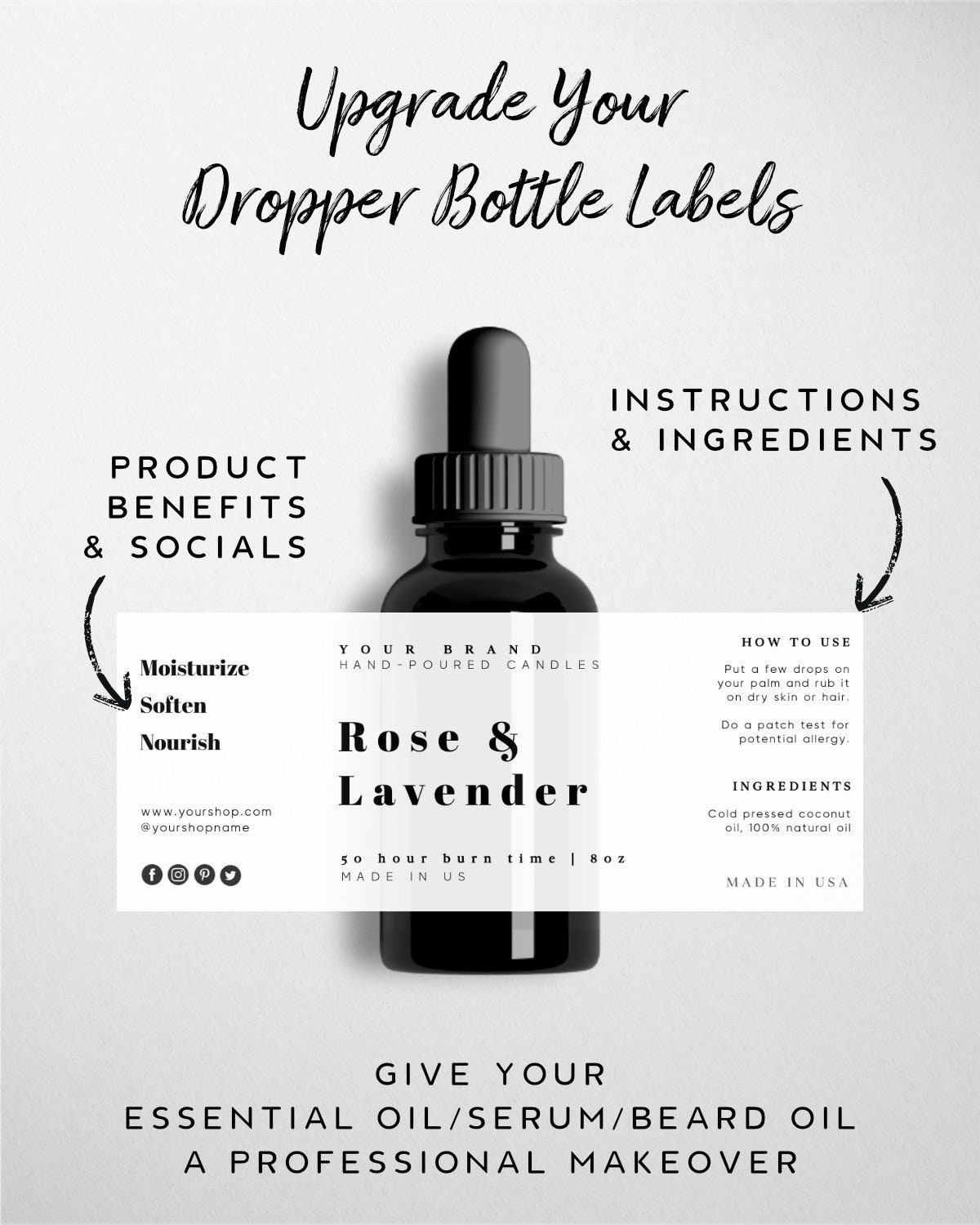 Dropper Bottle Label Hair Serum Label Template Essential Etsy
