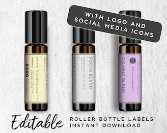 Roller Bottle Label Template - Product Label Design, Essential Oil Label Printable, Label for Roller Bottles, Editable Product Stickers