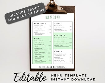 Minimalist Menu Template - Cafe Menu Printable, Menu Design for Restaurant, DIY Bar Menu, Business Menu Download, Menu Card Editable