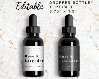 Dropper Bottle Label - Hair Serum Label Template, Essential Oil Sticker for Bottles, Minimalist Label For Bottles, Black Product Label