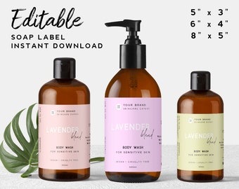 DIY Lotion Label Template - Editable Soap Label, Pastel Shampoo Bottle Label Template, Pink Body Product Label Design, Body Wash Label