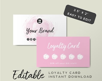 Printable Loyalty Card Template - Pink Beauty Loyalty Card Design, Editable Rewards Card, Nail Salon Loyalty Card, Customer Rewards Cards
