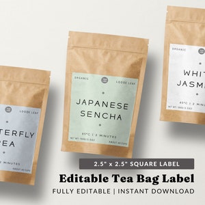 Minimalist Product Label Template - Paper Pouch Label Design, Square Label Printable, Tea Label, Ready to Print, Bag Label Sticker Template