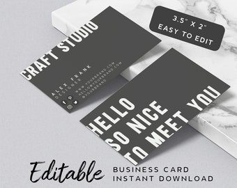 Bold Business Card Template Printable - Business Card Design Black and White, Bold Text, Typography Business Card, Masculine Business Card