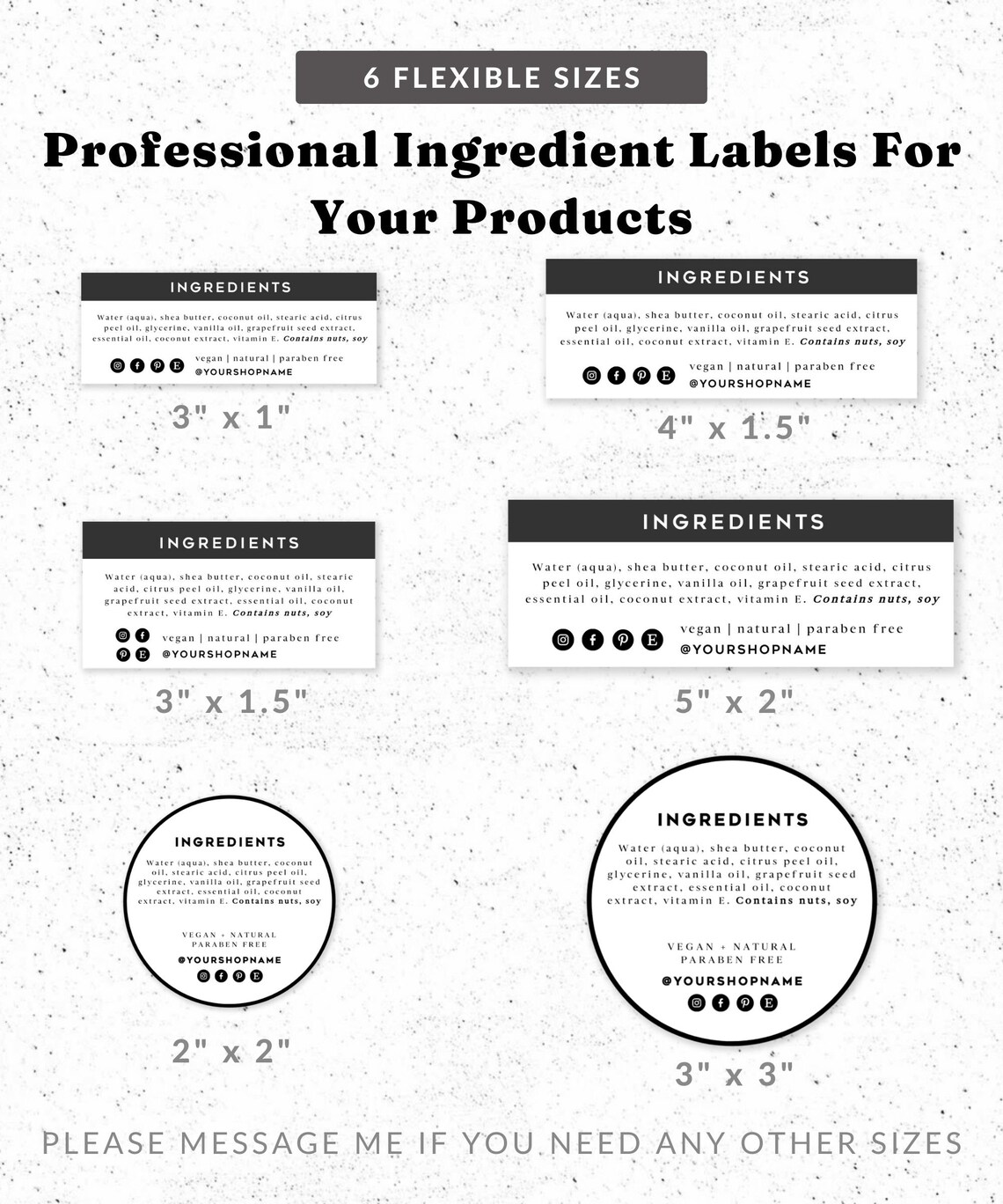Printable Ingredient Sticker With Social Media Icons - Custom ...