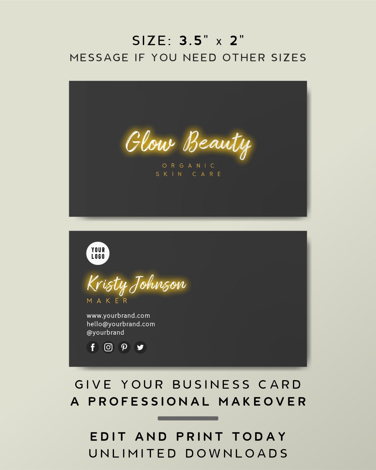 Printable Business Card Template Instant Download Black - Etsy