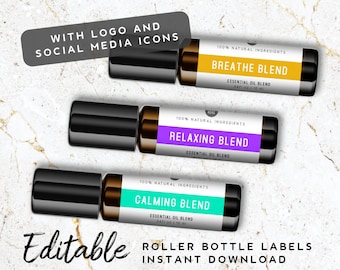 Editable Essential Oil Label Template - Colorful Product Label Design, Aromatherapy, Label for Roller Bottles, Doterra, Young Living, Modern