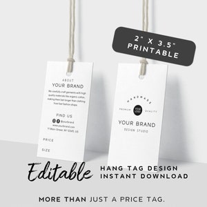 Minimalist Product Tag Template - White Hang Tag Printable, Shop Branding Template, Price Tag Design, Customizable Tag, Minimal Swing Tag