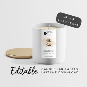 Ready to Print Candle Jar Label Template - Minimalist Label Design, Candle Label for Handmade Product, Branding Labels, Customizable Label
