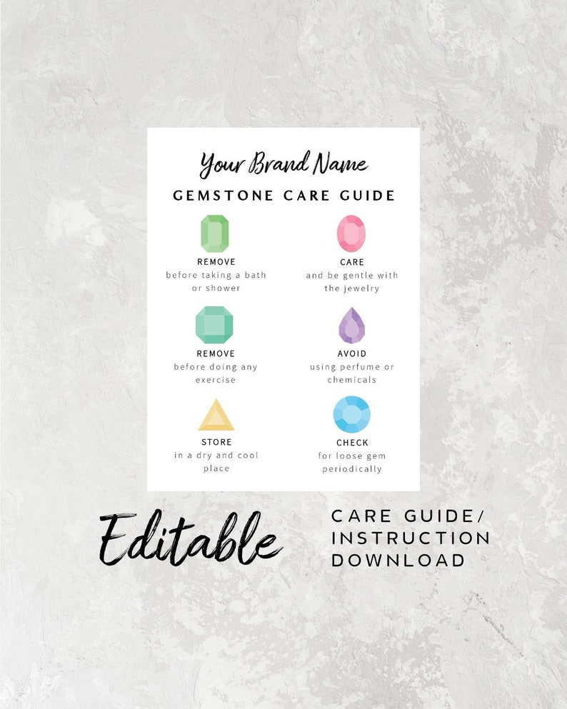 Editable Care Guide Gemstone Care Guide Gem Care Cards Etsy