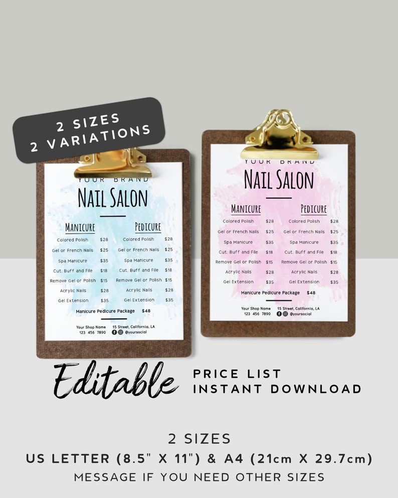 DIY Price List Template Nails Price List Nails Editable Etsy