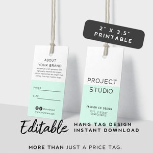 Printable Hang Tag Template - Produktanhänger für Kleidung, Kleidung Tag Design, druckbare Tag Vorlage, Minimalistische Tag Editierbar, Preisschild