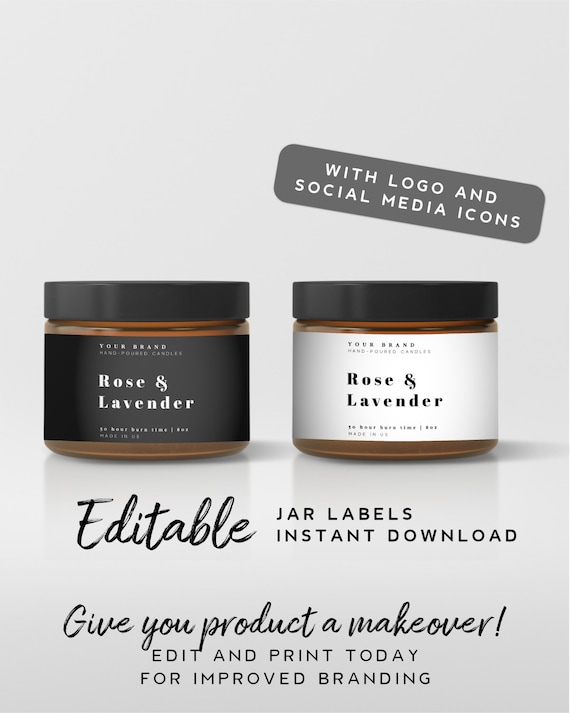 Bearbeitbare Glas Label Schablone - Minimalistisches Schwarzes Etikett für Gläser, moderne Kosmetiketiketten, Boho Label für Kosmetik, Creme Etikett, Feuchtigkeitscreme