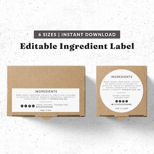 Minimalist Ingredient Label Template - Editable Packaging Sticker Design, Small Business Branding Printables