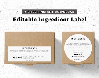 Minimalist Ingredient Label Template - Editable Packaging Sticker Design, Small Business Branding Printables