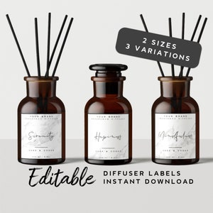 Diffuser Label - Marble Product Label, Diffuser Bottle Label Template, Printable, Diffuser Jar Sticker, Candle Label, Spray Bottle Label