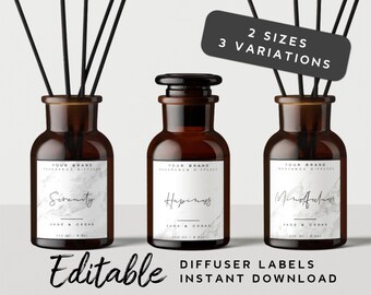 Diffuser Label - Marble Product Label, Diffuser Bottle Label Template, Printable, Diffuser Jar Sticker, Candle Label, Spray Bottle Label