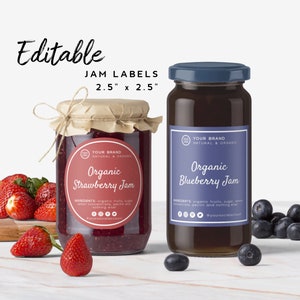 Editable Jam Label Template - Sauce Mason Jar Sticker, Round Honey Label, Canning Jar Label, Homemade Condiment, Chutney, Bernardin Jar Lid