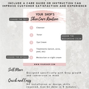 Skin Care Routine Card Insert - Face Care Instruction, Cosmetic Care Guide Card, Skin Care Instruction Card Template, Care Guide Editable image 2