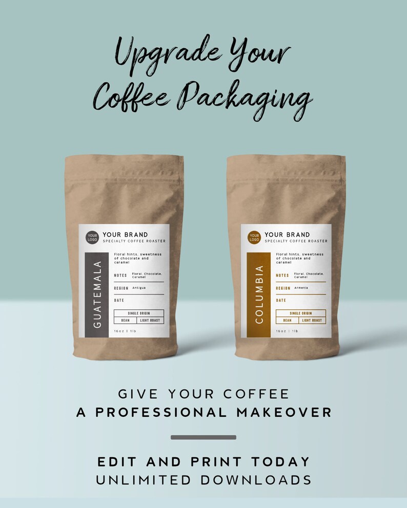 DIY Coffee Label Template Kraft Pouch Label Template Etsy