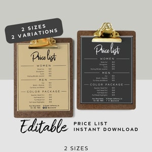 Premade Price List Template Printable - Small Business Printable, DIY Price List Hair Salon, Price List Design, Instagram Price List DIY