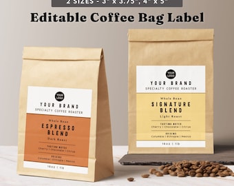 Printable Coffee Bag Label - 2 Sizes, Rectangle Product Labels, Pouch Labels, Coffee Bean Label, DIY Label Template, Custom Packaging Label