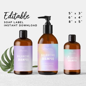 DIY Soap Bottle Label Template - Spray Bottle Label Design, Shampoo Label Stickers, Lotion Label, 16oz, Rainbow Product Label, Holographic