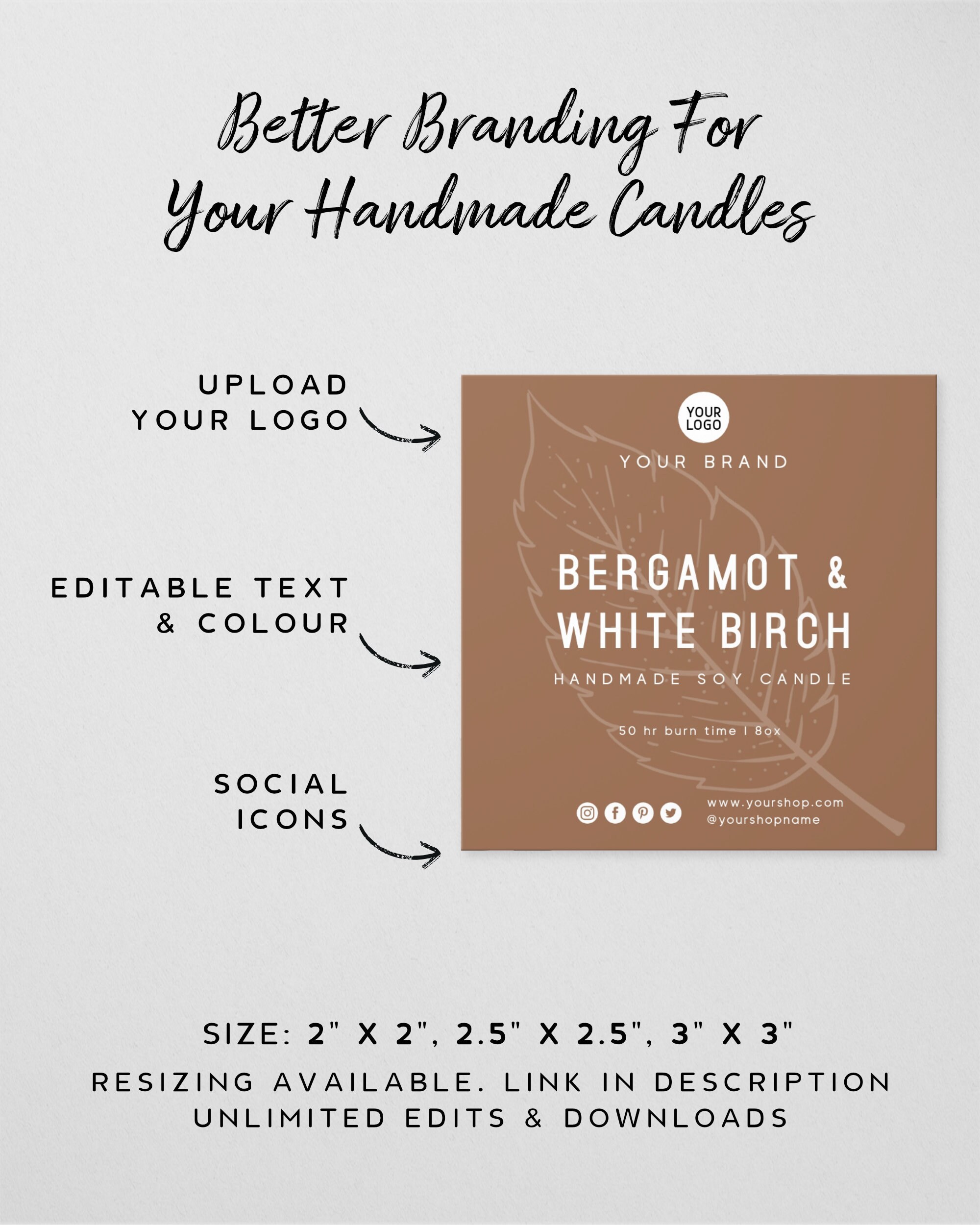 Earthy Editable Candle Label Template - Minimal Style Candle Label ...