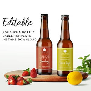 Editable Kombucha Label Template - Beer Bottle Label Design, Digital Download, Soft Drink Product Label for Drinks, Lemonade Label For Juice