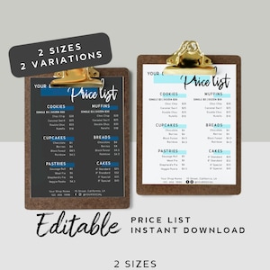 Printable Bake Shop Preisliste - Editierbare Preisliste Bäckerei, IG Preisliste Cake Shop, Instagram Preisvorlage, Preisliste Schwarz, Preis menü