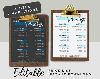 Printable Bake Shop Price List - Editable Price List Bakery, IG Price List Cake Shop, Instagram Price Template, Price List Black, Price Menu