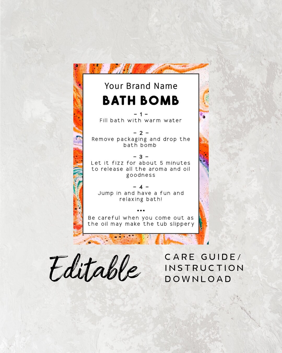 Bath Bomb Instruction Card Template Bath Bomb Care Card Instruction