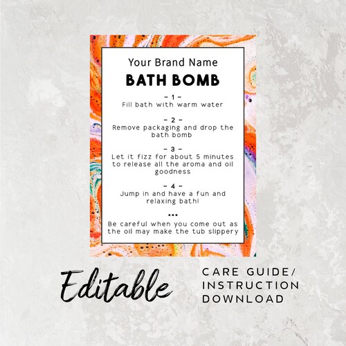 Bath Bombs Care Card Printable Bath Bomb Care Guide Template - Etsy