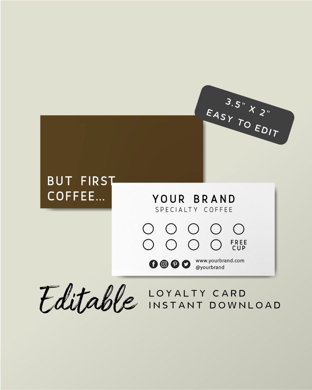 Coffee Loyalty Card Template Coffee Rewards Card Printable, Cafe Stamp