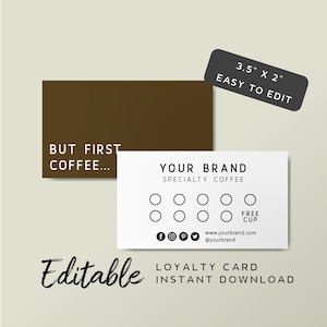 Sjabloon koffiebonenkaart - koffiebonenkaart afdrukbaar, caféstempelkaart bewerkbaar, DIY-brandingkaart, restaurantloyaliteitskaart bruin