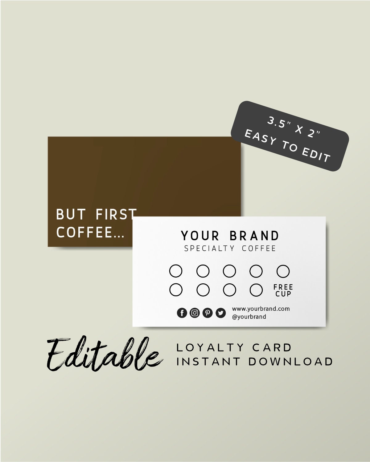 Coffee Loyalty Card Template - Coffee Loyalty Card Printable, Cafe  Stempelkarte bearbeitbar, DIY Branding Karte, Restaurant Treue karte braun With Customer Loyalty Card Template Free