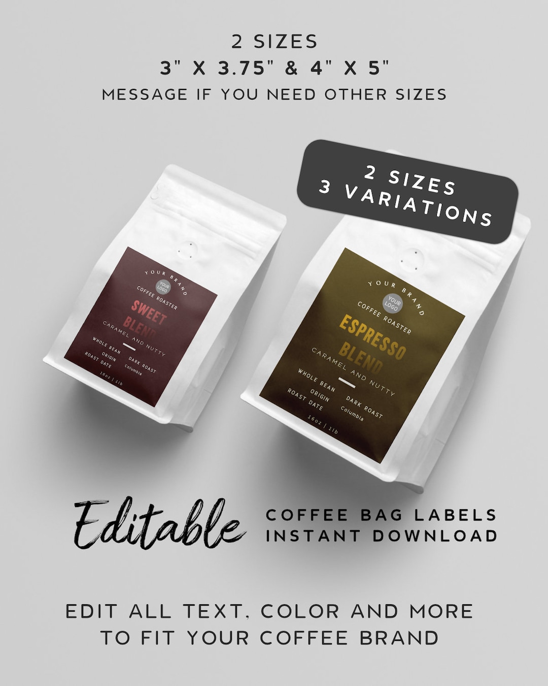 Personalized Coffee Bag Label Template Printable Label Designs, Coffee