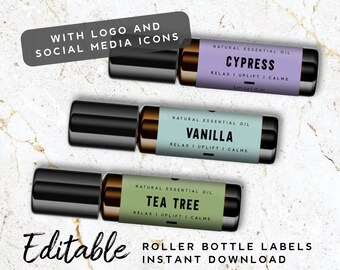 Modern Product Label Template - 10ml Roller Bottle Label Printable, 2x2 Product Label Design, Cosmetic Product Label, Retro, Stylish, Simple